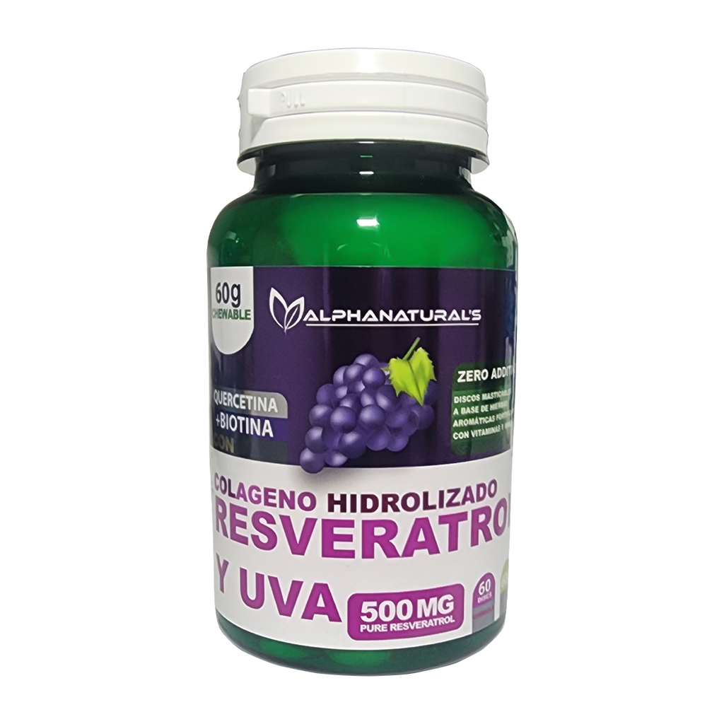 Colágeno Hidrolizado con Resveratrol Sabor Uva x60 Tabletas Masticables