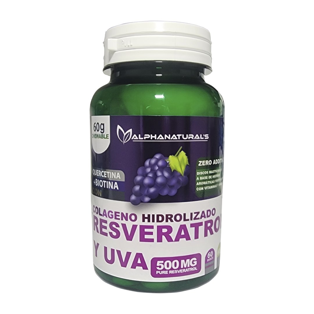 Colágeno Hidrolizado con Resveratrol Sabor Uva x60 Tabletas Masticables