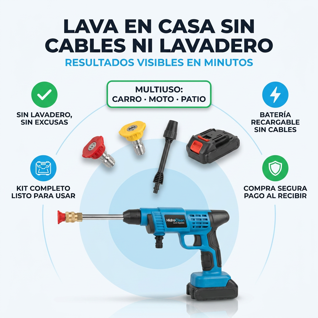 Hidrolavadora Inalámbrica Portátil 48V Recargable | 2 Baterías + Kit Completo