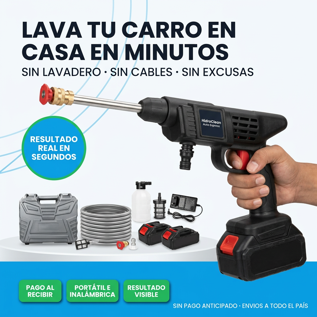 Hidrolavadora Inalámbrica Portátil 48V Recargable | 2 Baterías + Kit Completo